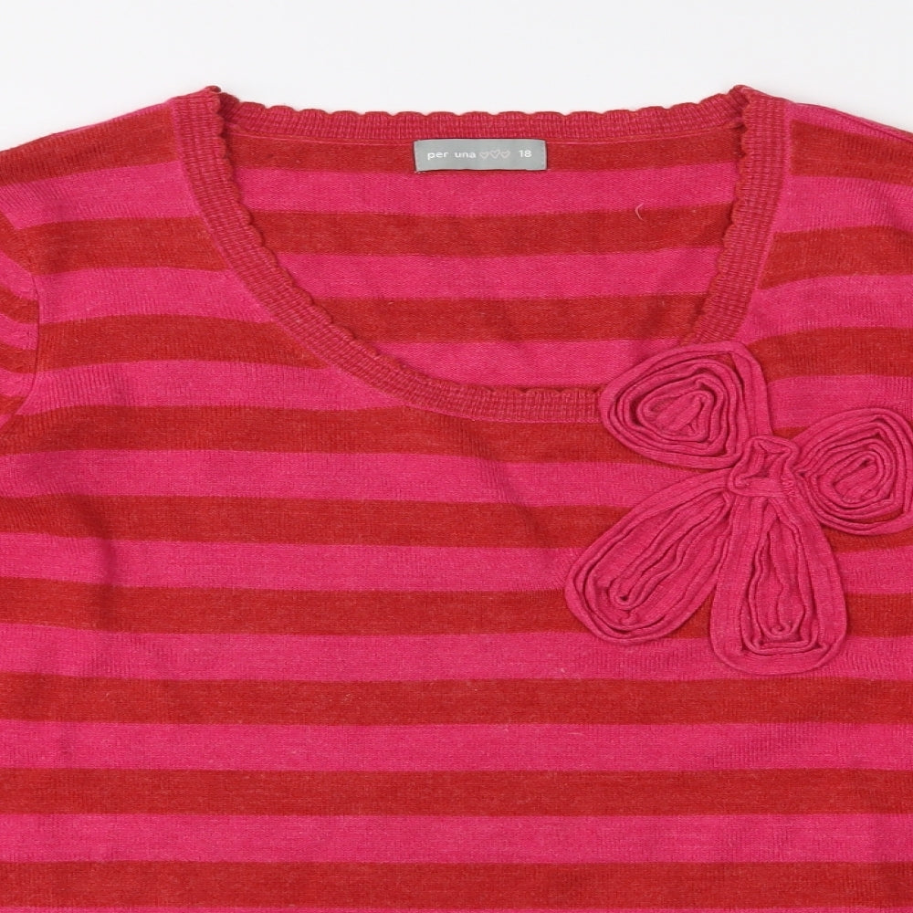 Per Una Womens Pink Striped Knit Pullover Jumper Size 18