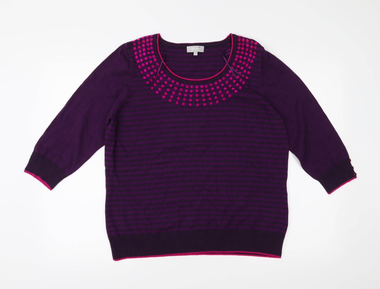 Per Una Womens Purple Striped Knit Pullover Jumper Size 18