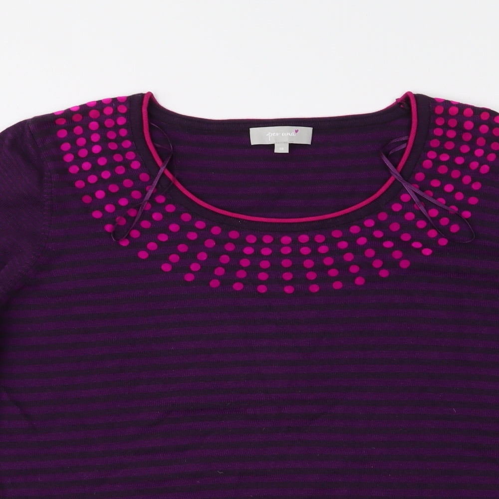 Per Una Womens Purple Striped Knit Pullover Jumper Size 18