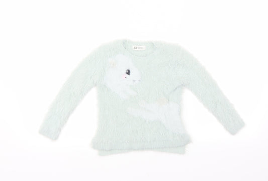 H&M Girls Green   Pullover Jumper Size 2-3 Years