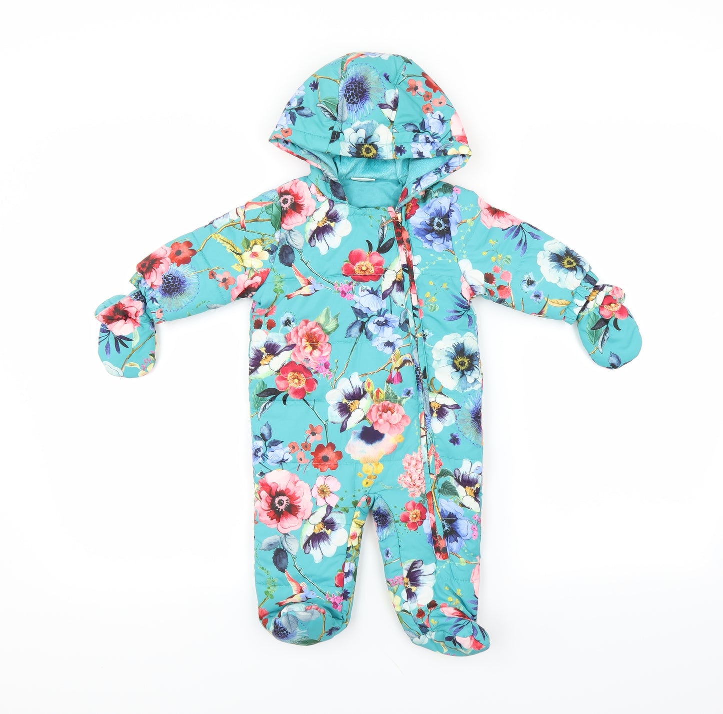 NEXT Baby Green Floral  Quilted Snowsuit Size 3-6 Months