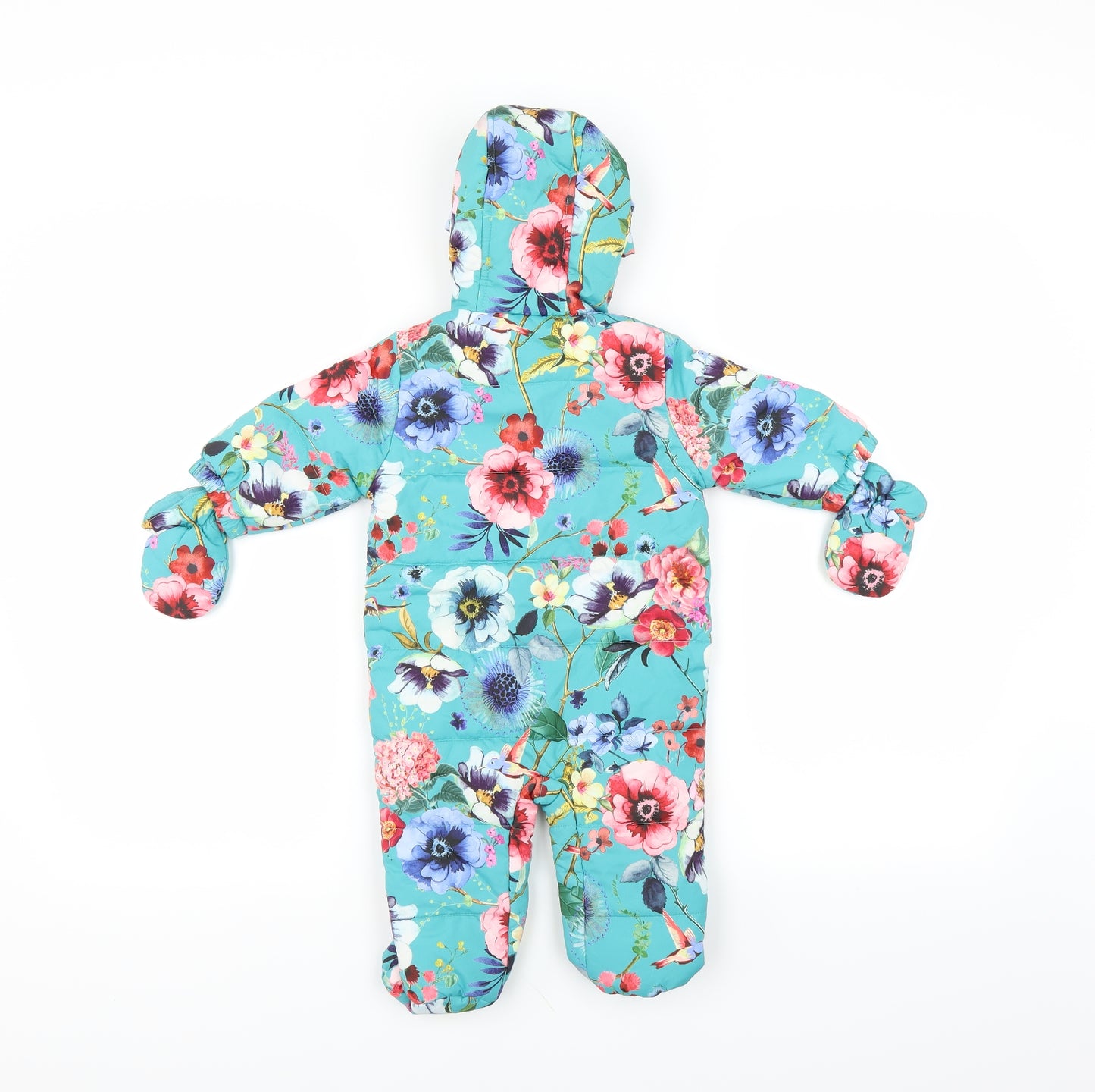 NEXT Baby Green Floral  Quilted Snowsuit Size 3-6 Months