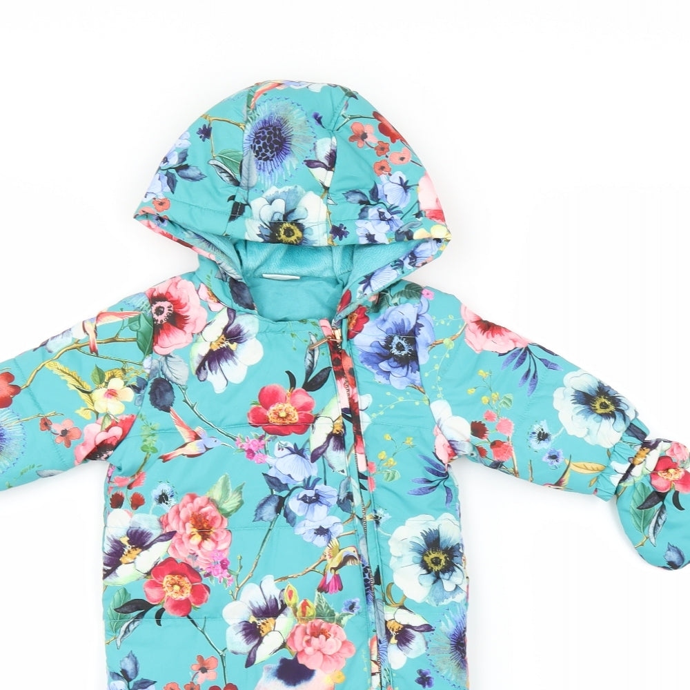 NEXT Baby Green Floral  Quilted Snowsuit Size 3-6 Months