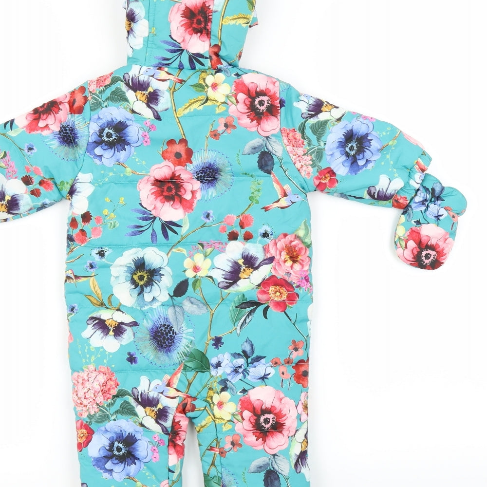 NEXT Baby Green Floral  Quilted Snowsuit Size 3-6 Months