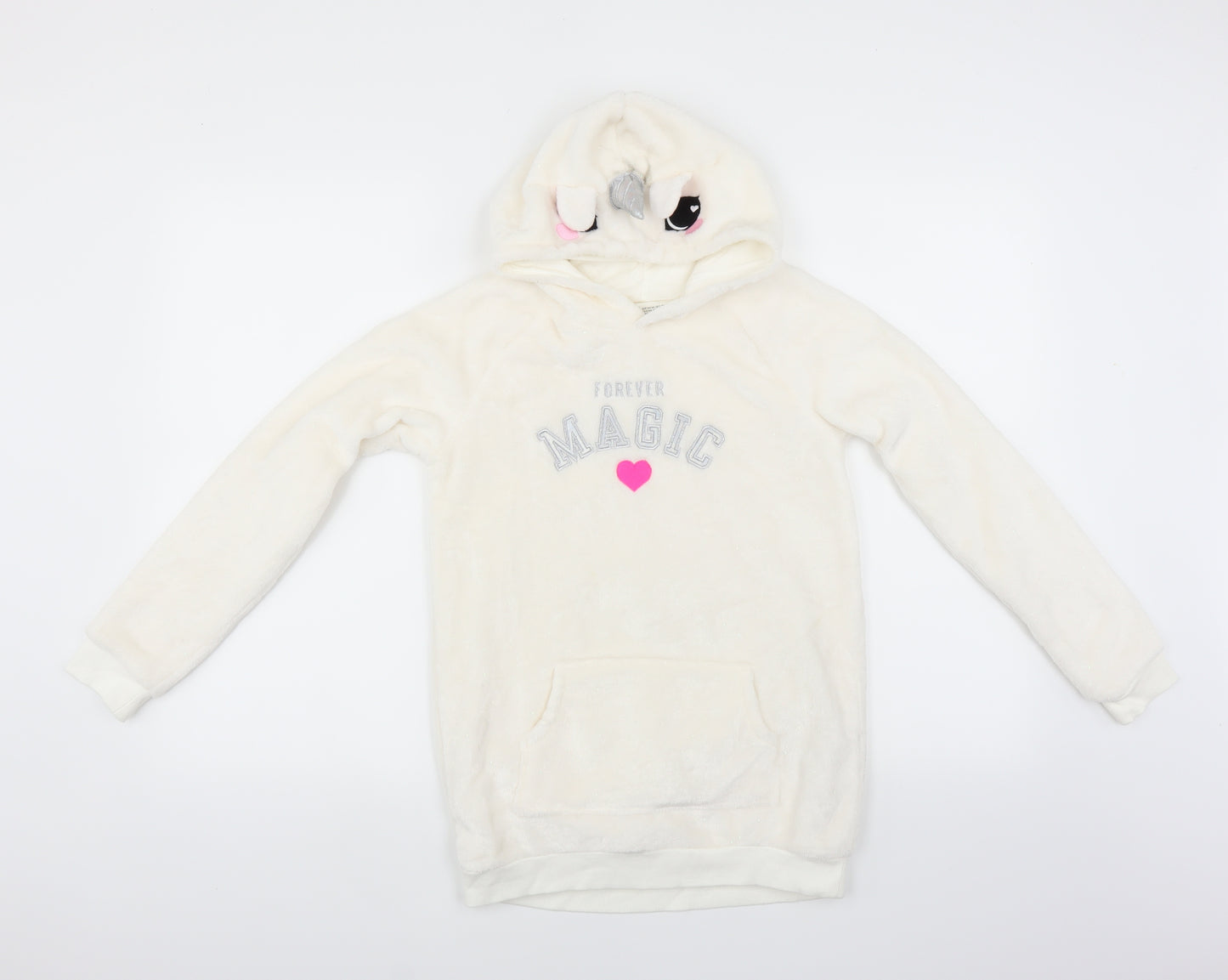 H&M Girls White   Pullover Hoodie Size 8-9 Years  - unicorn