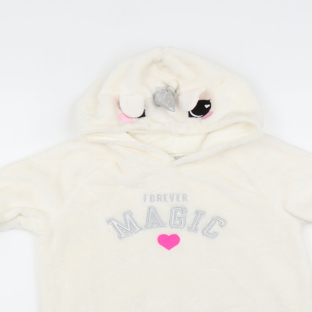 H&M Girls White   Pullover Hoodie Size 8-9 Years  - unicorn