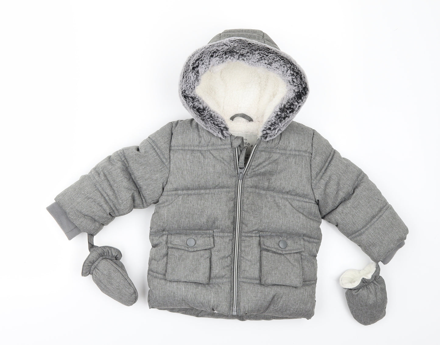 George Baby Grey   Anorak Coat Size 9-12 Months  - attached mittens