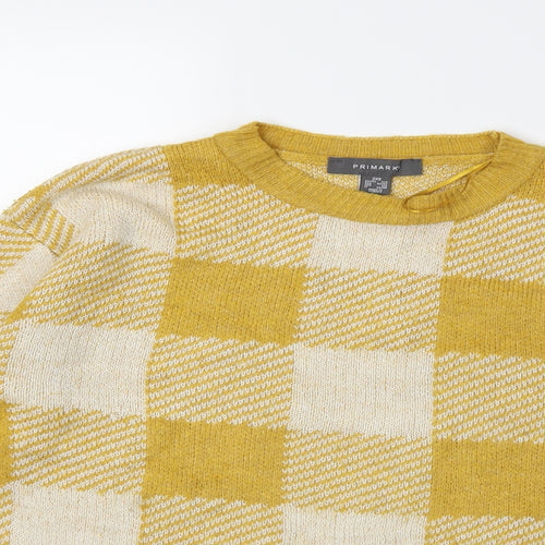 Primark Womens Yellow Check Knit Pullover Jumper Size 6