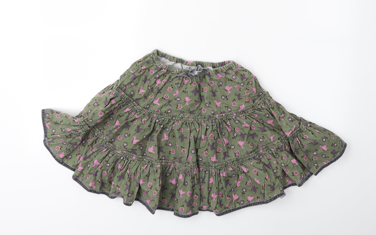 Mini Boden Girls Green Floral Corduroy Flare Skirt Size 7 Years