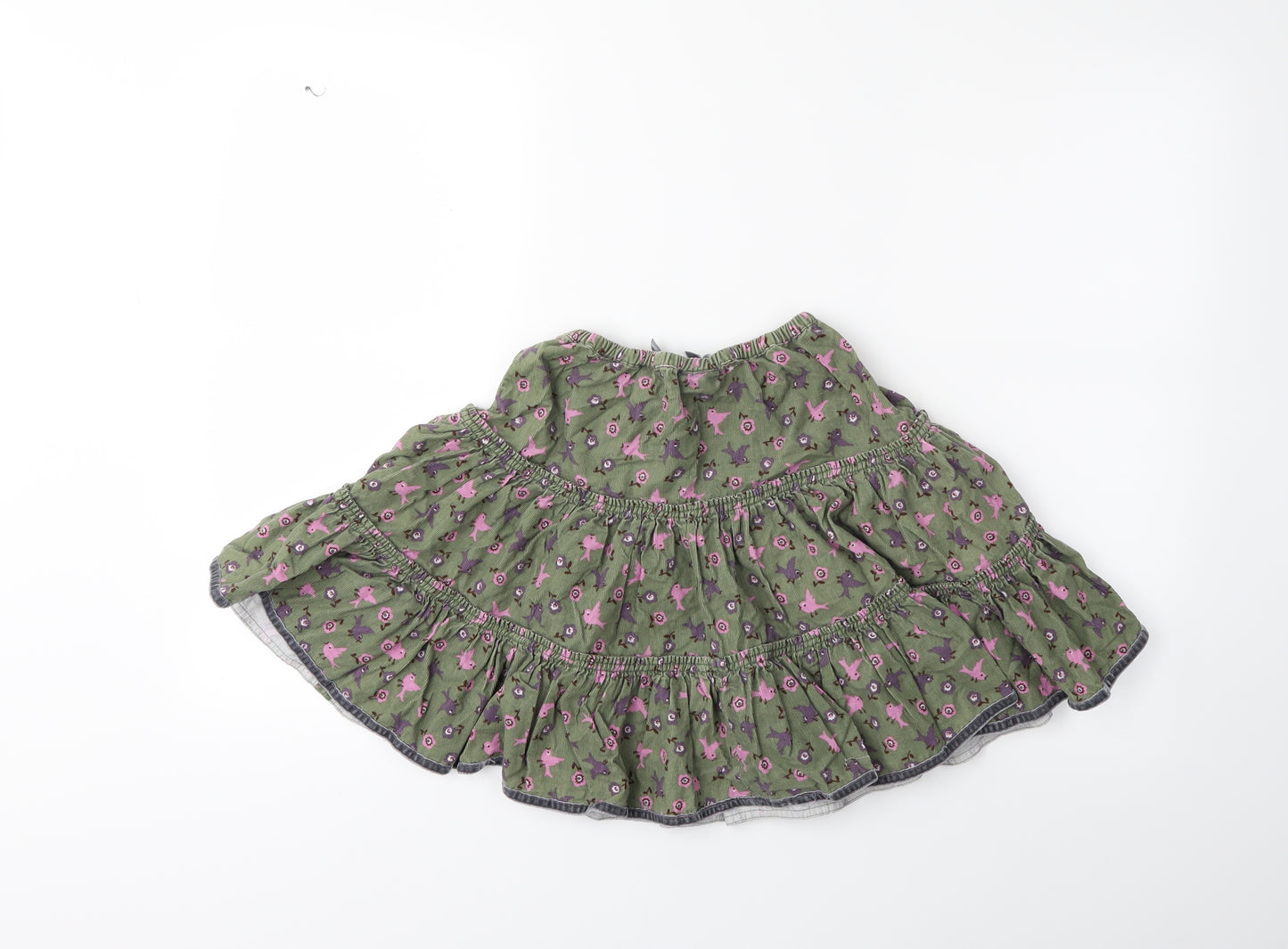 Mini Boden Girls Green Floral Corduroy Flare Skirt Size 7 Years