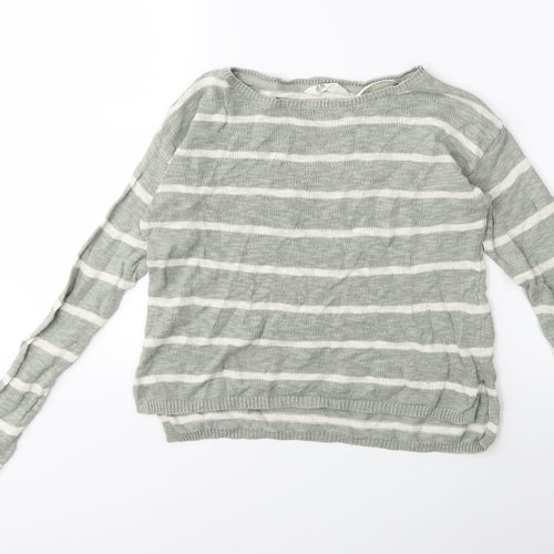 H&M Girls Green Striped Knit Pullover Jumper Size 11-12 Years