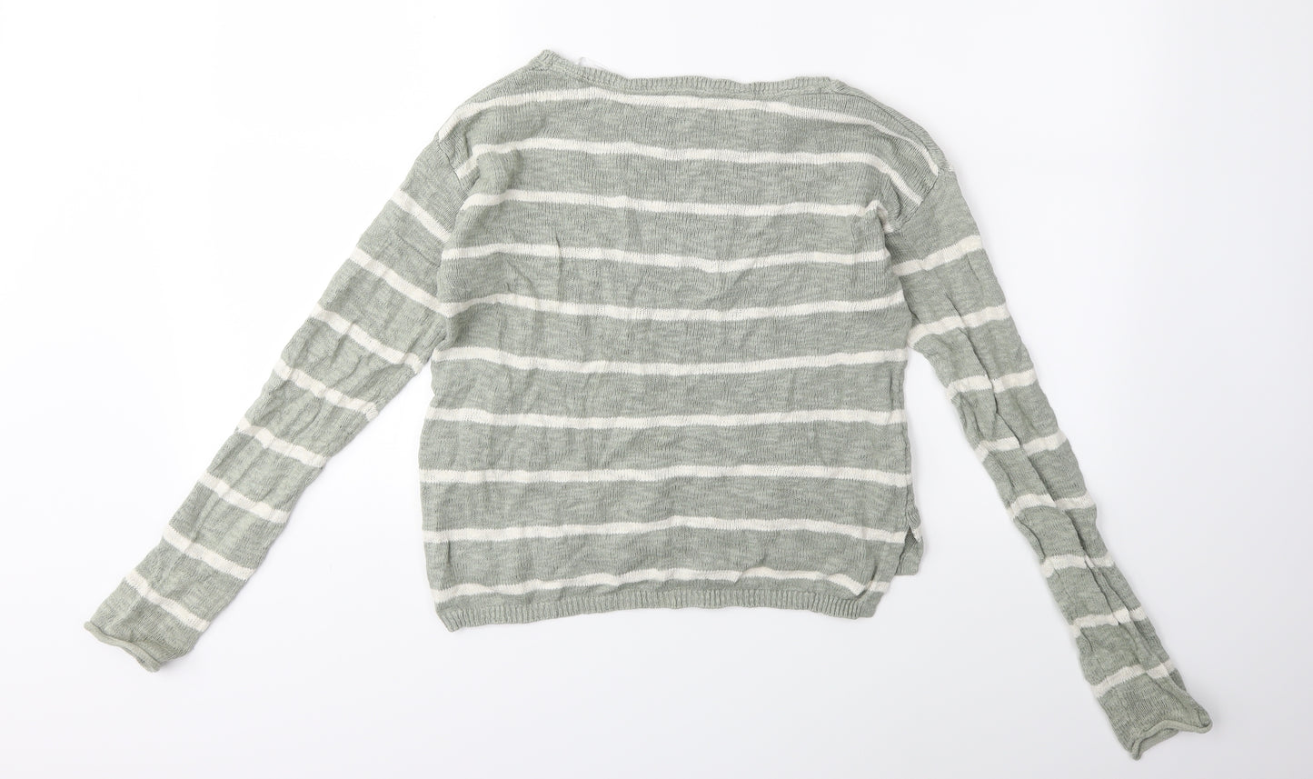 H&M Girls Green Striped Knit Pullover Jumper Size 11-12 Years