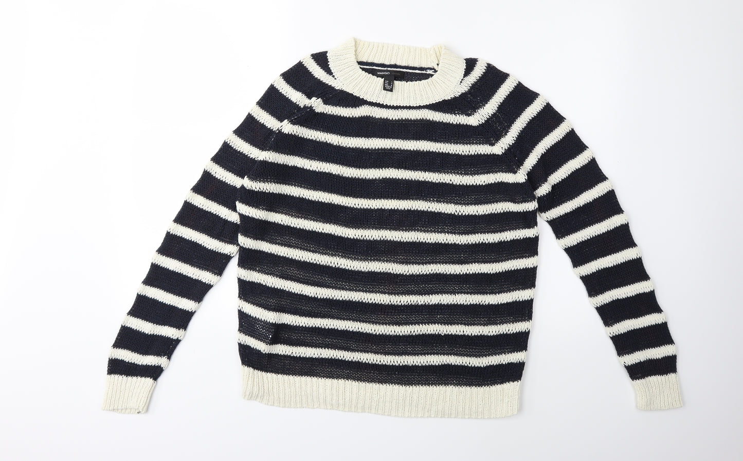 Mango Womens Blue Striped Knit Pullover Jumper Size L