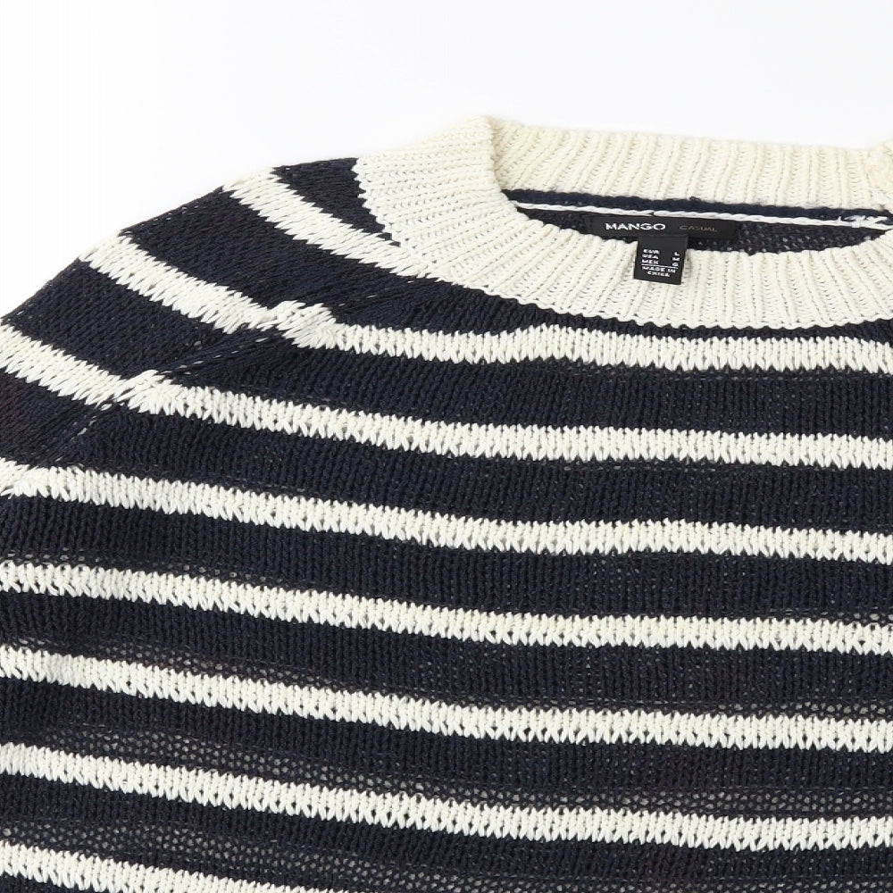 Mango Womens Blue Striped Knit Pullover Jumper Size L