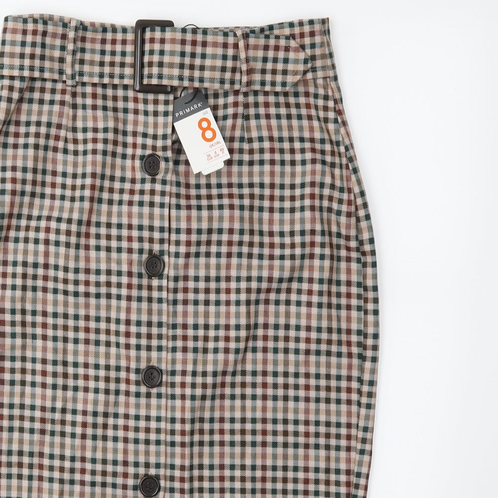 Primark Womens Brown Check  Straight & Pencil Skirt Size 8