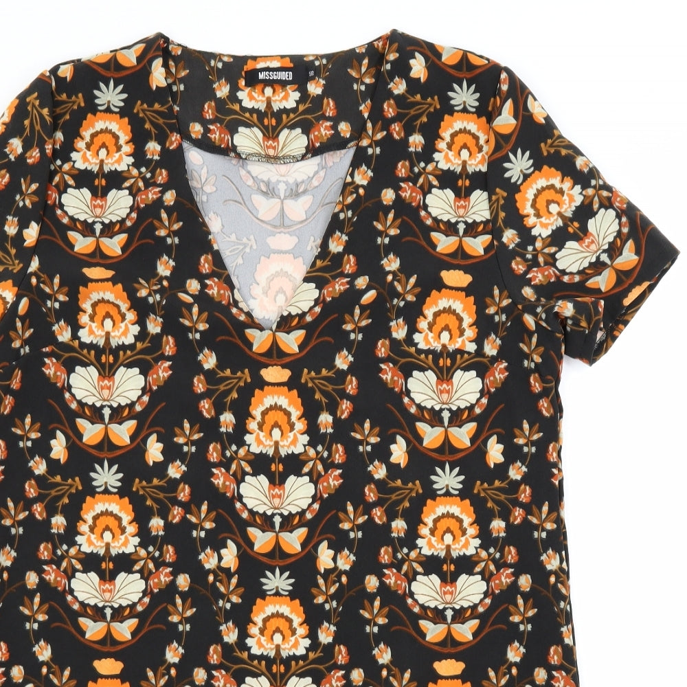 Missguided Womens Brown Floral Rayon A-Line  Size 16