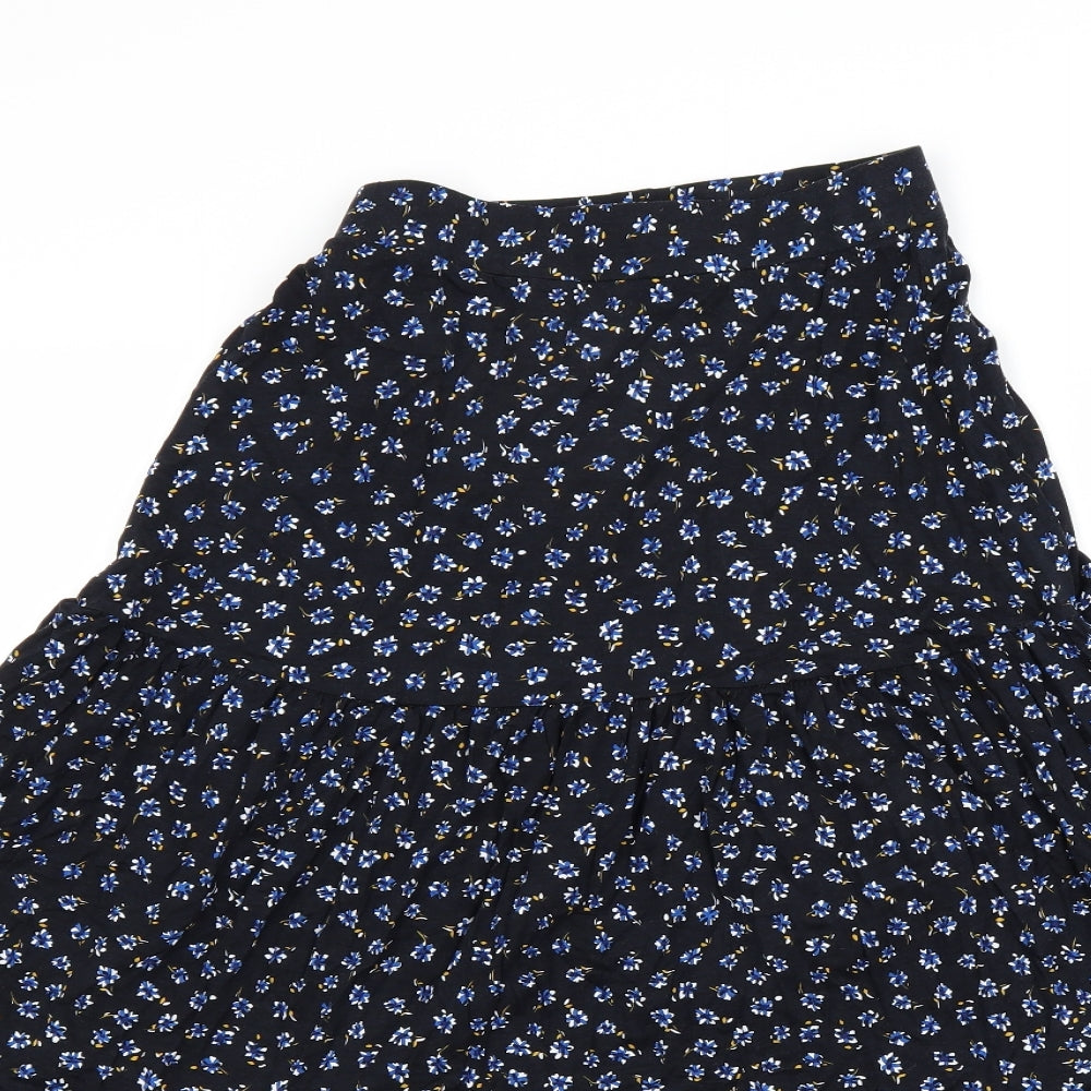 M&Co Womens Black Floral  Flare Skirt Size 8