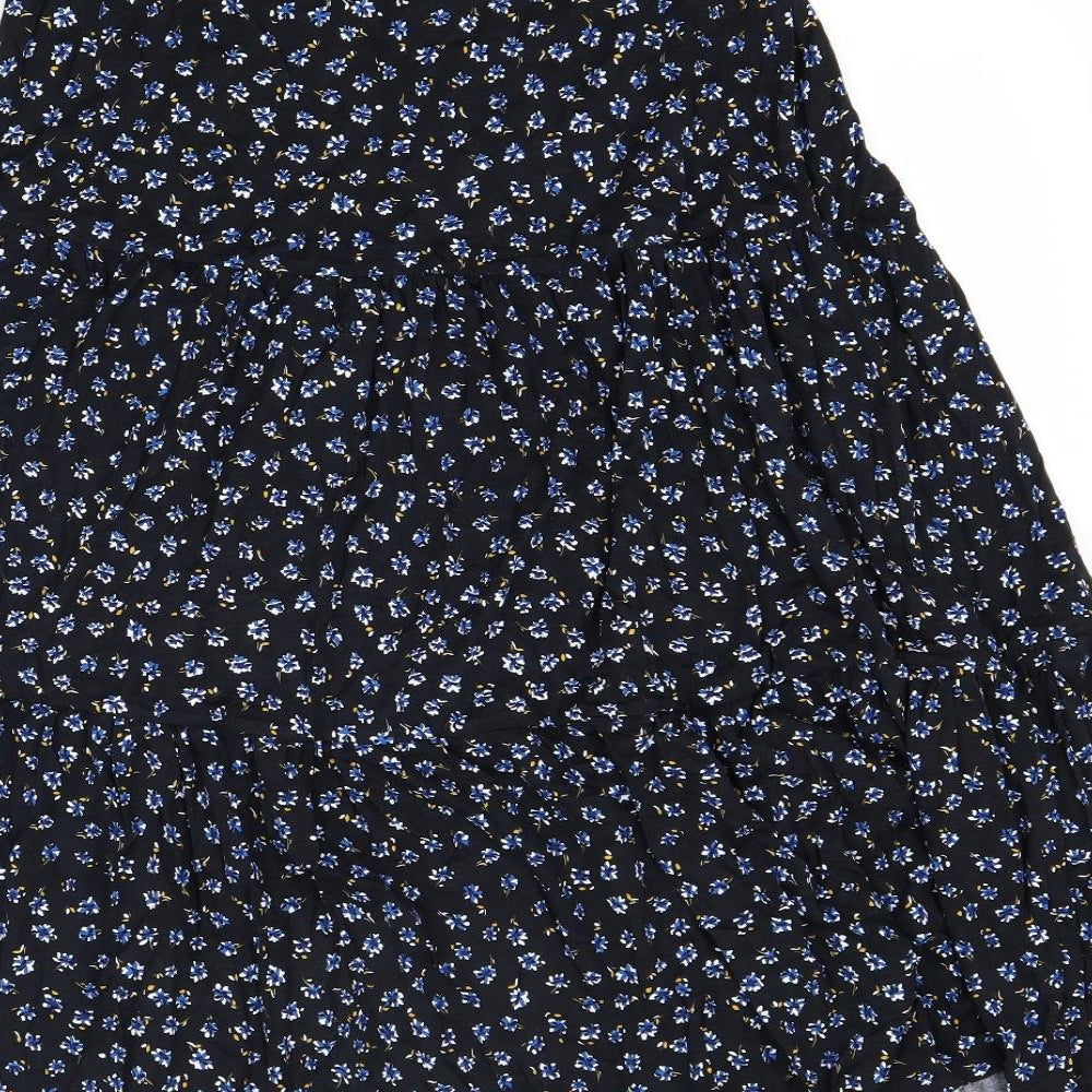 M&Co Womens Black Floral  Flare Skirt Size 8