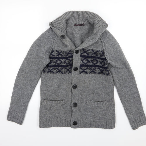 Reflectory Mens Grey Geometric Knit Cardigan Jumper Size S