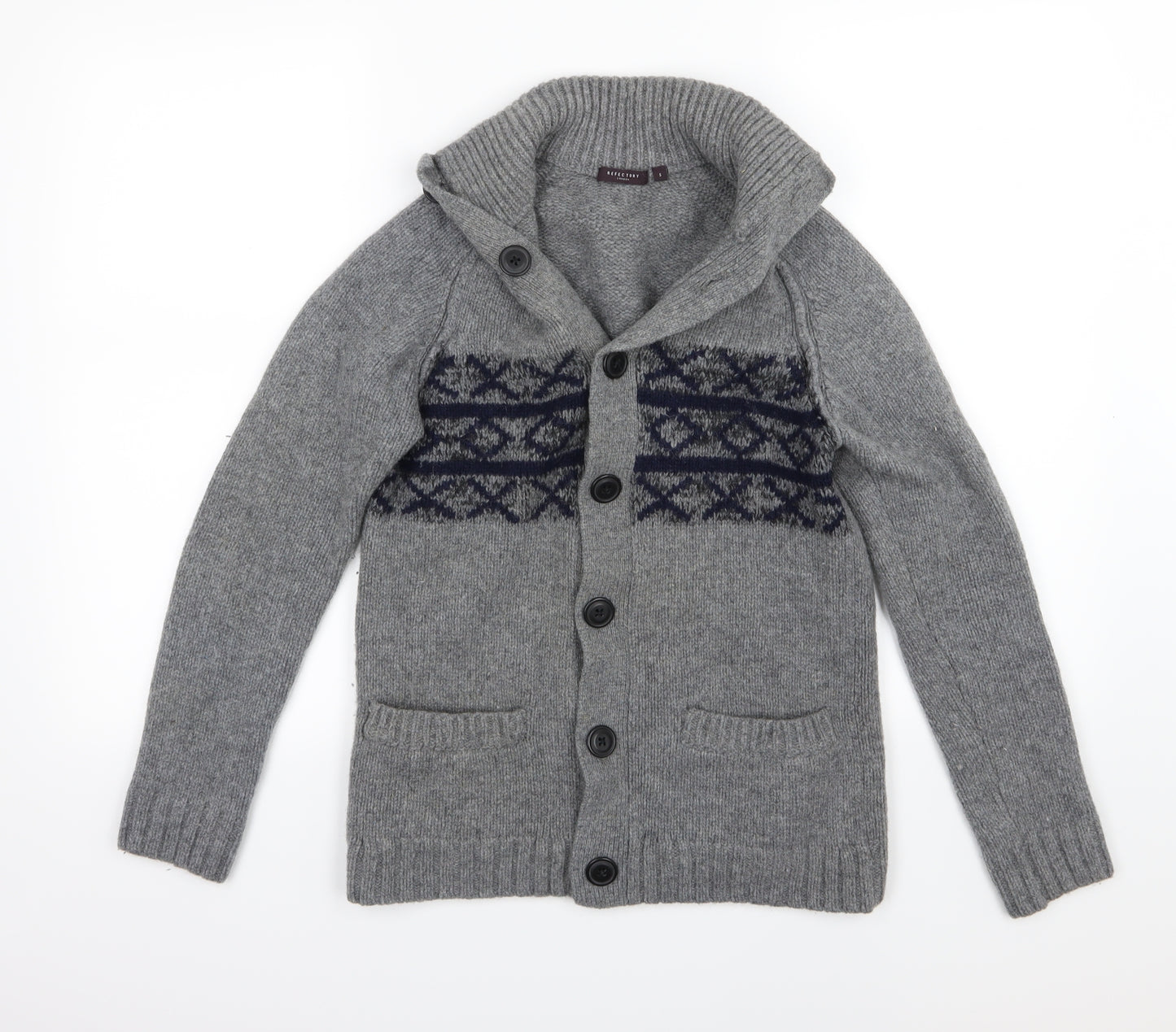 Reflectory Mens Grey Geometric Knit Cardigan Jumper Size S