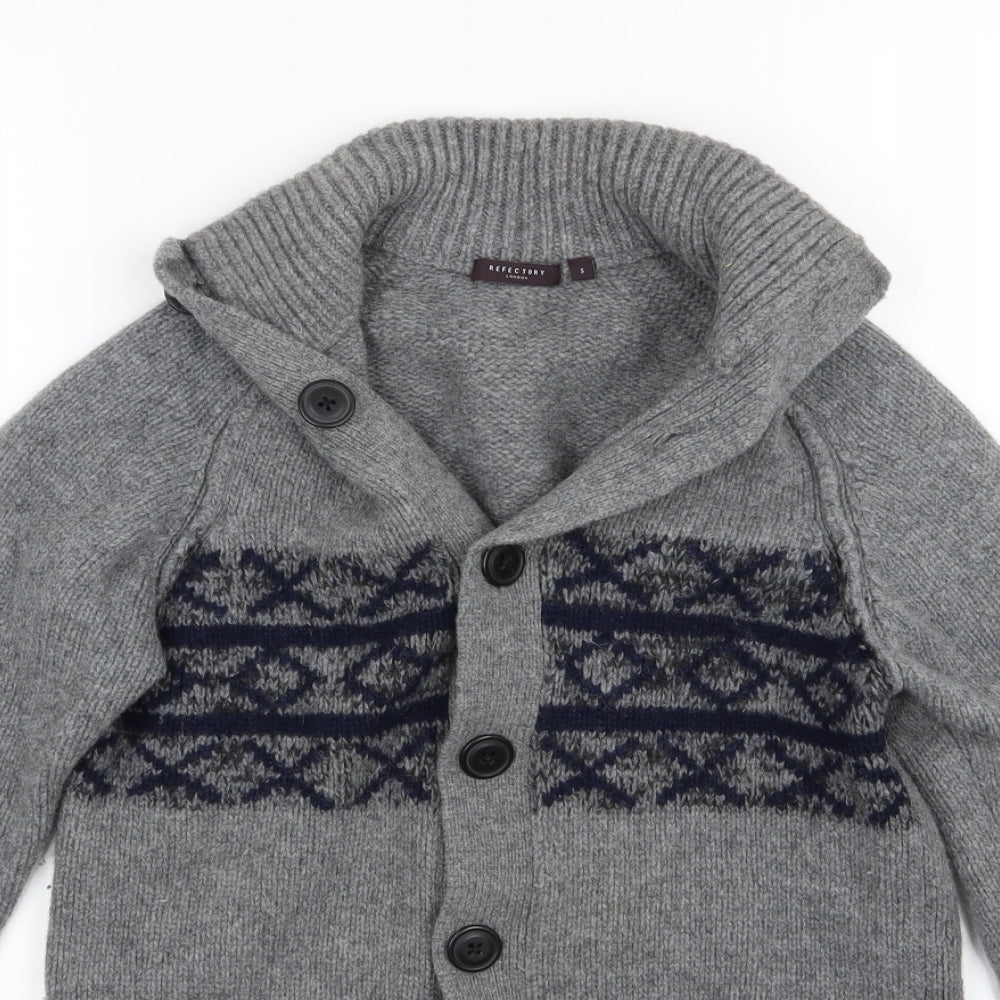 Reflectory Mens Grey Geometric Knit Cardigan Jumper Size S