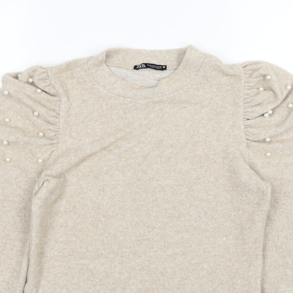 Zara Womens Beige  Knit Pullover Jumper Size M  - Beaded