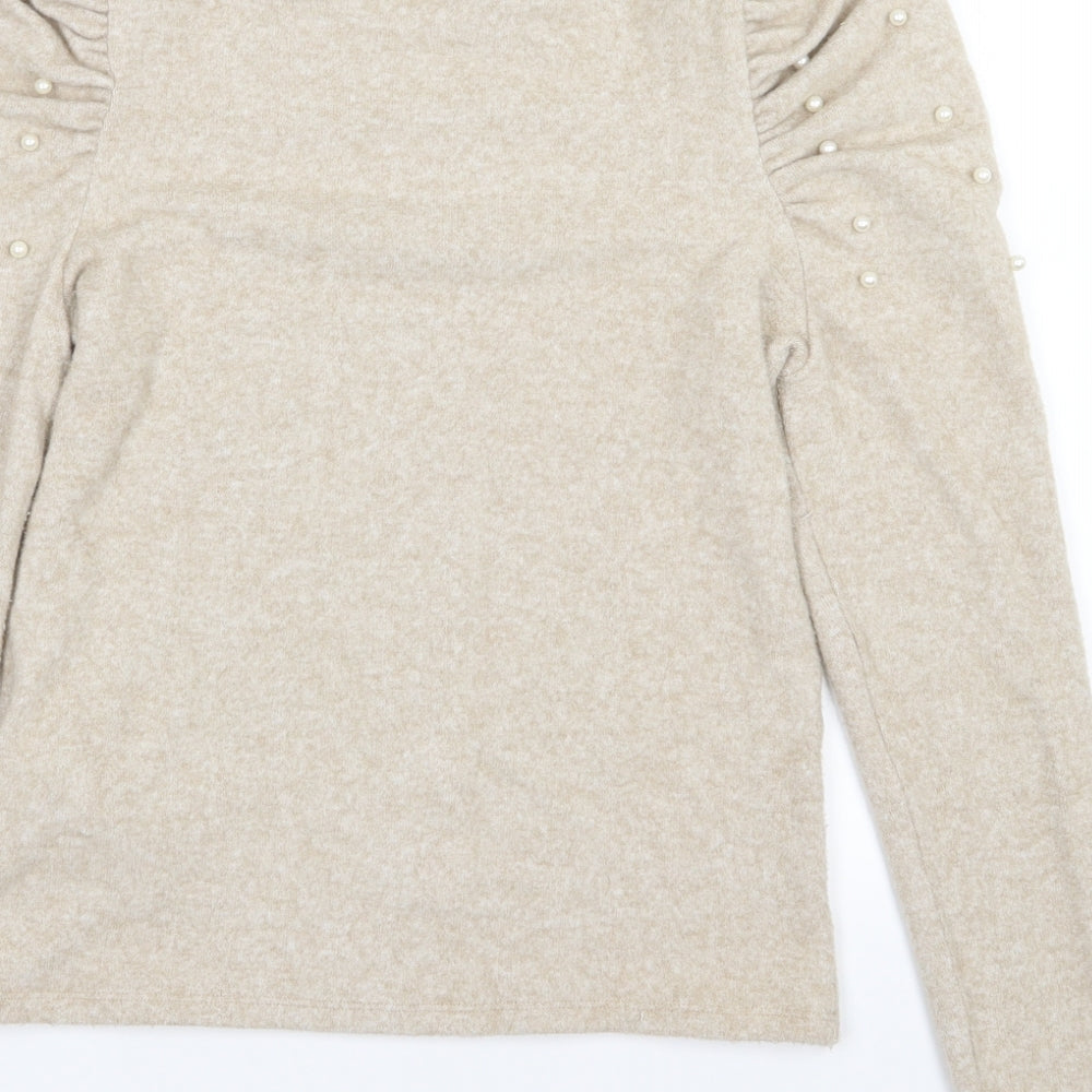 Zara Womens Beige  Knit Pullover Jumper Size M  - Beaded
