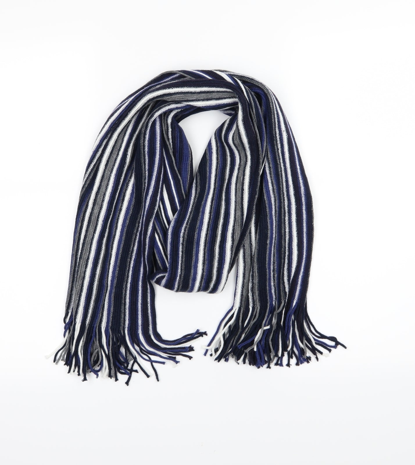 Preworn Mens Blue Striped Knit Rectangle Scarf Scarf One Size
