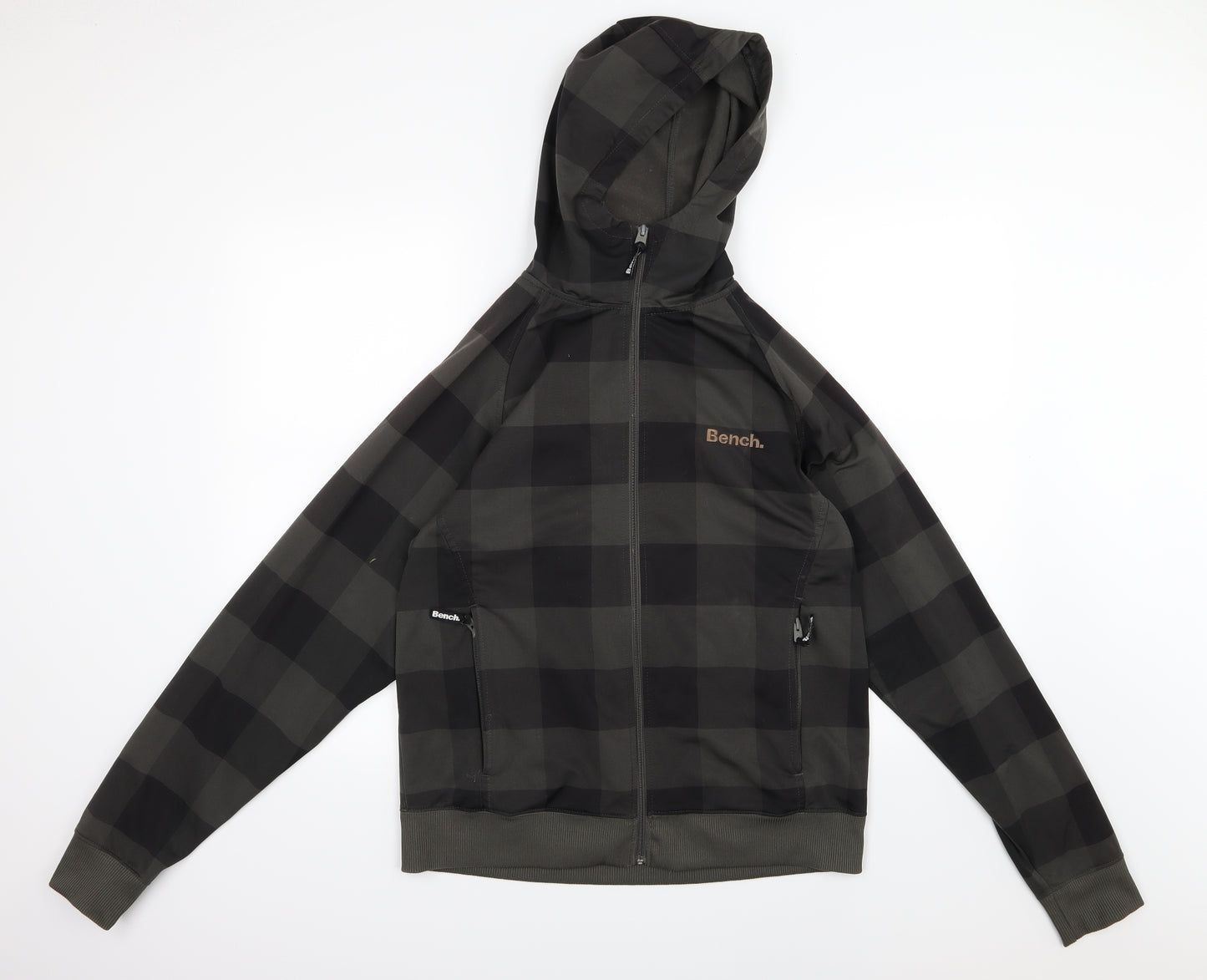Bench Mens Grey Check  Full Zip Hoodie Size L