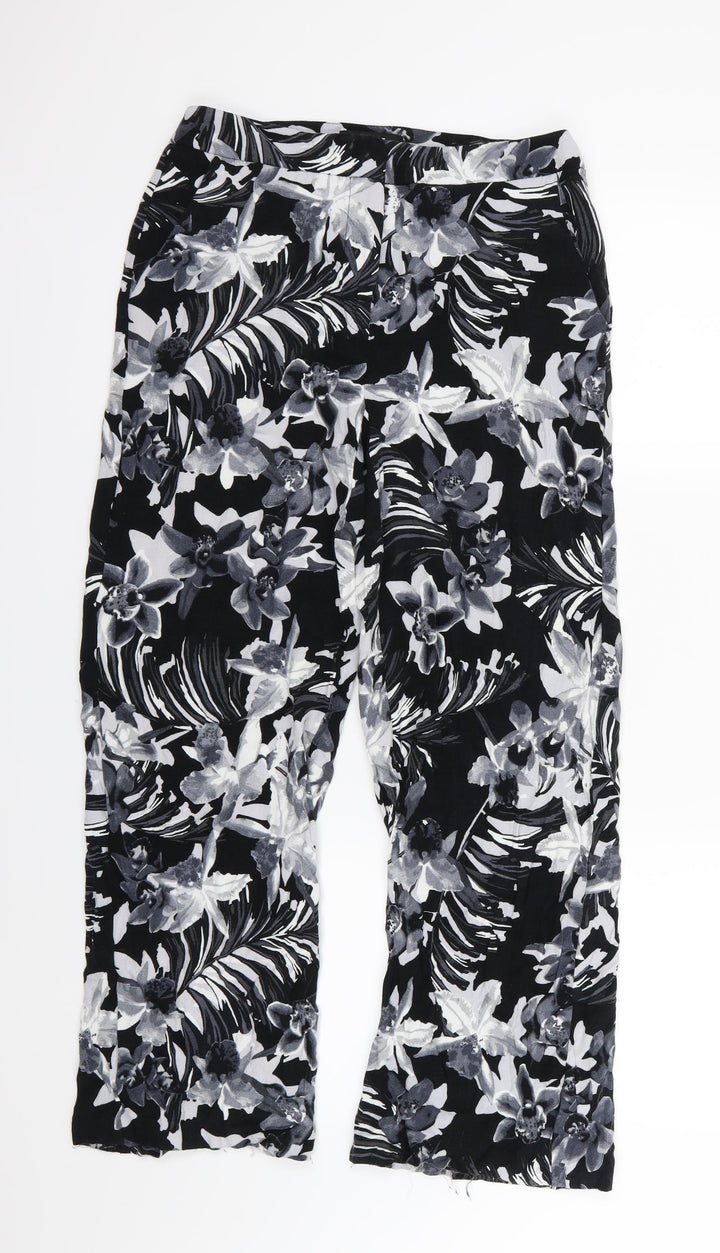 TU Womens Grey Floral Trousers Size 10 L27 in - Short leg