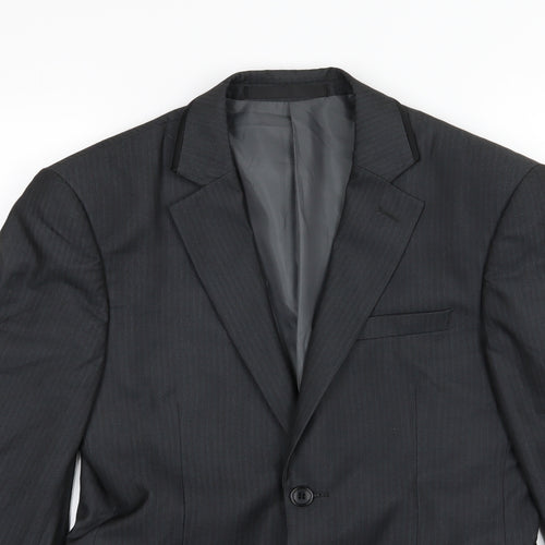 Marks and Spencer Mens Grey Striped Rayon Jacket Suit Jacket Size 34