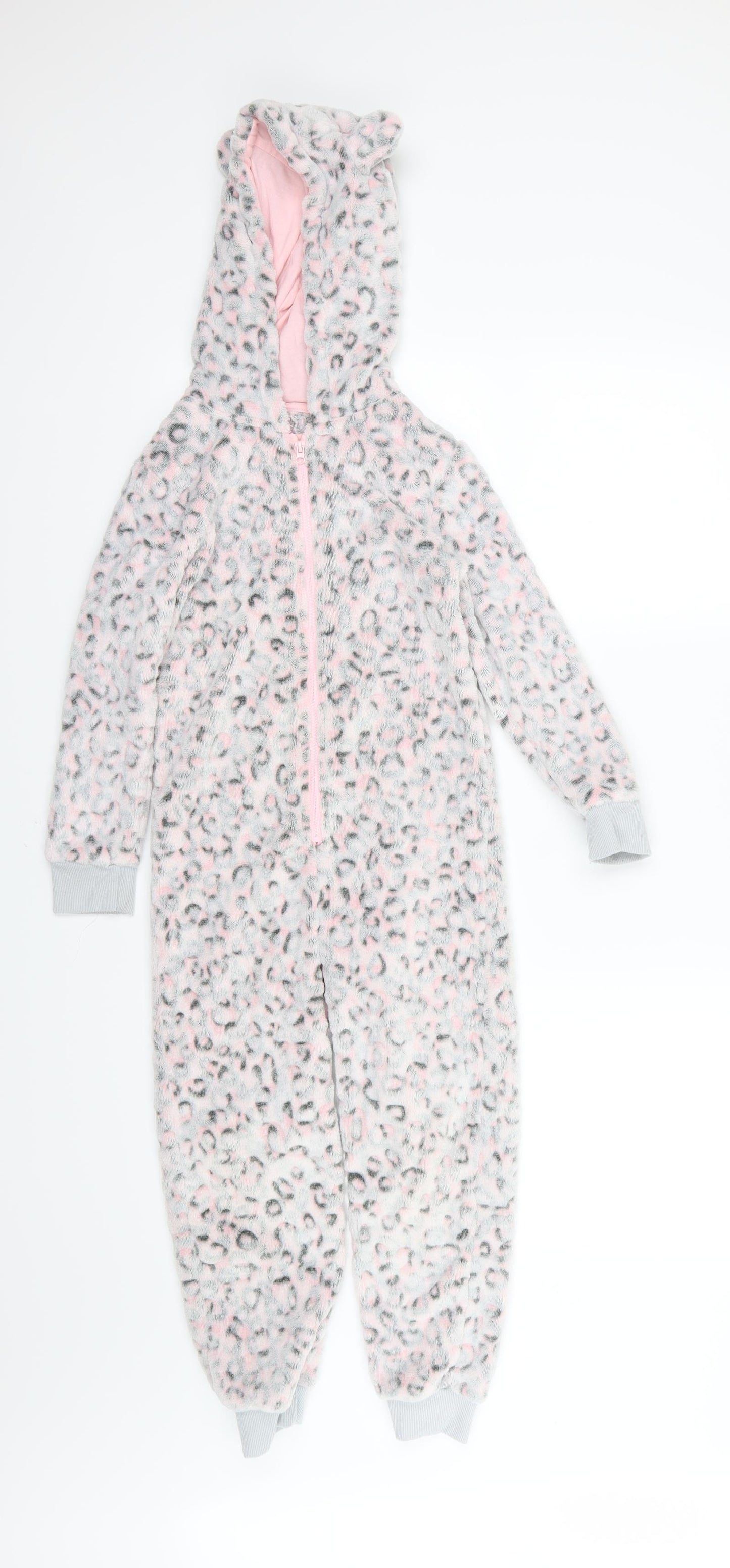 F&F Girls Pink Animal Print Fleece  One Piece Size 6-7 Years