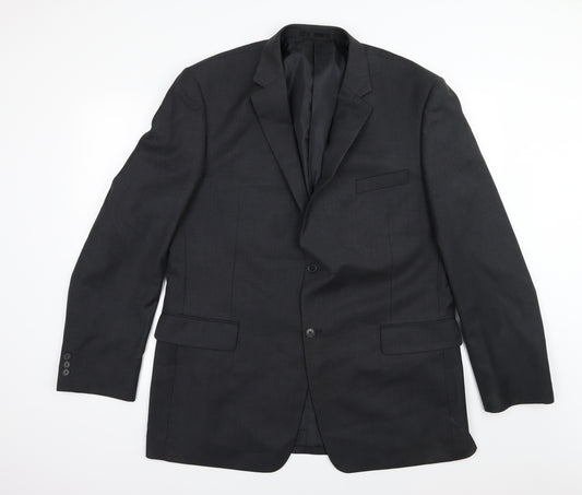 Front view of Karl Jackson men’s grey rayon jacket suit jacket, size 46