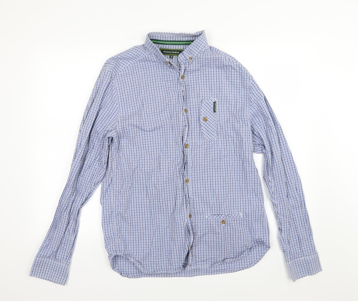Nicholas Deakins Mens Blue Striped Woven  Button-Up Size M