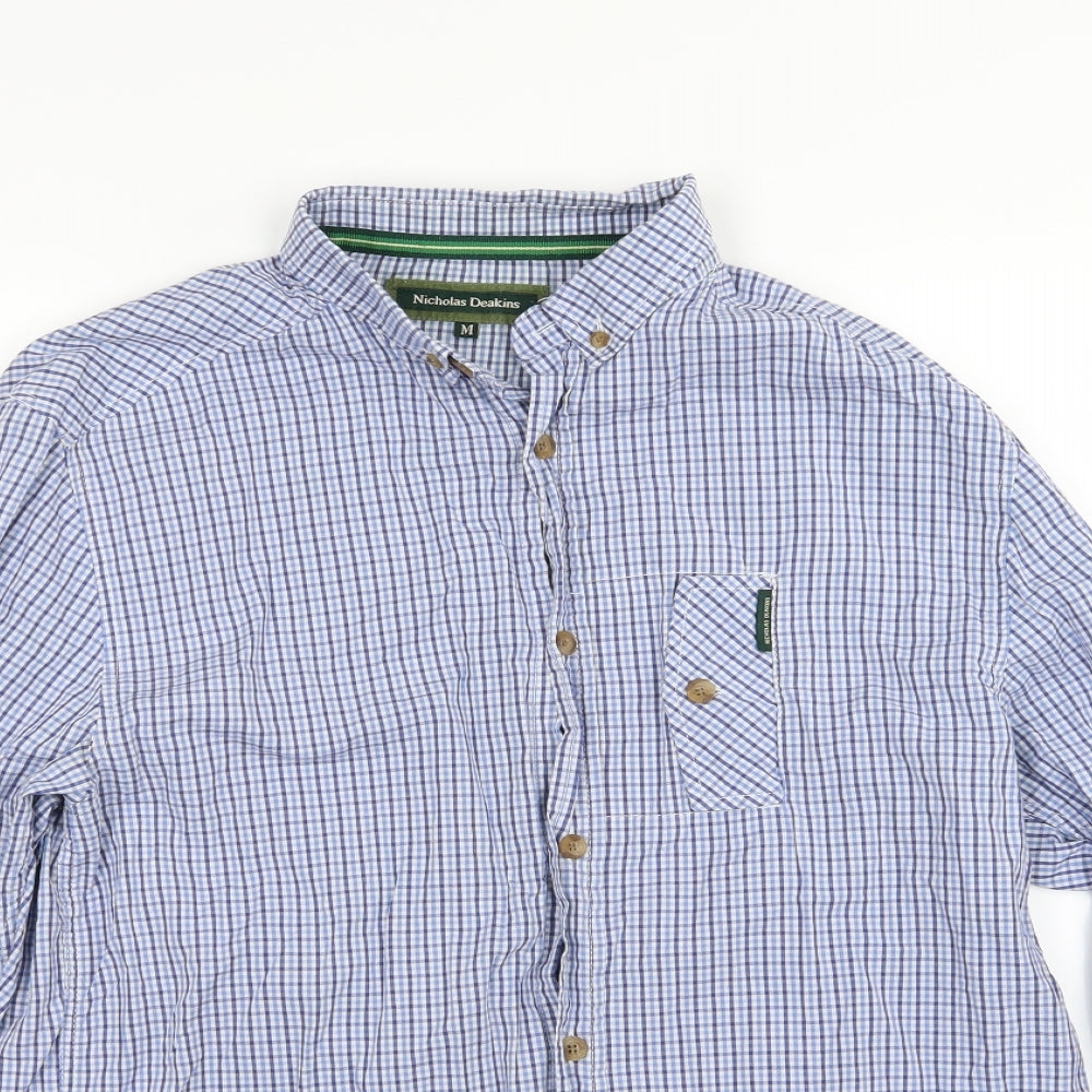 Nicholas Deakins Mens Blue Striped Woven  Button-Up Size M