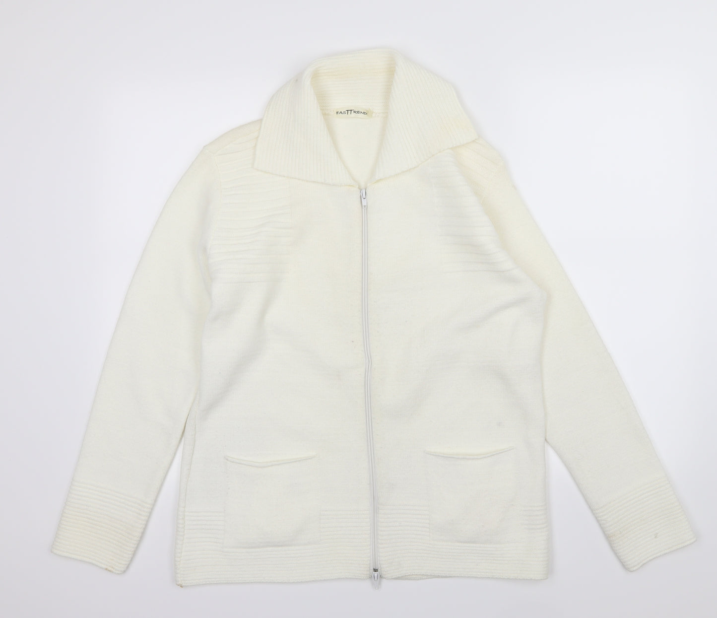 Fast Trend Womens Ivory  Knit Full Zip Jumper Size M