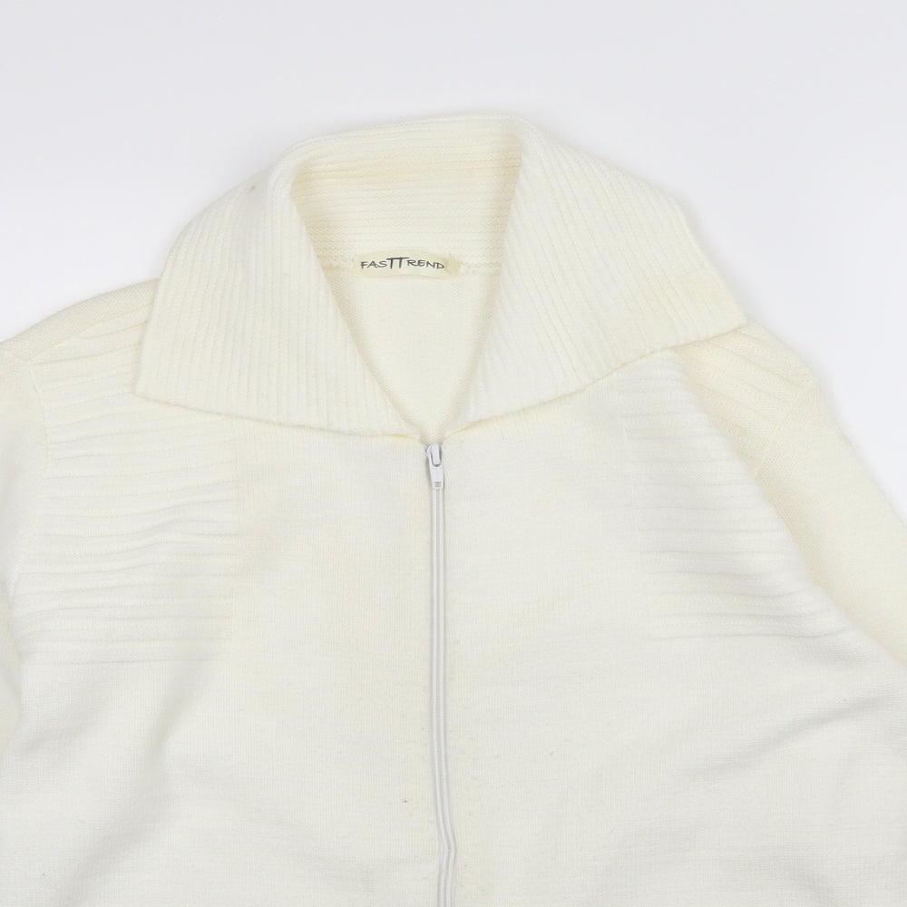 Fast Trend Womens Ivory  Knit Full Zip Jumper Size M