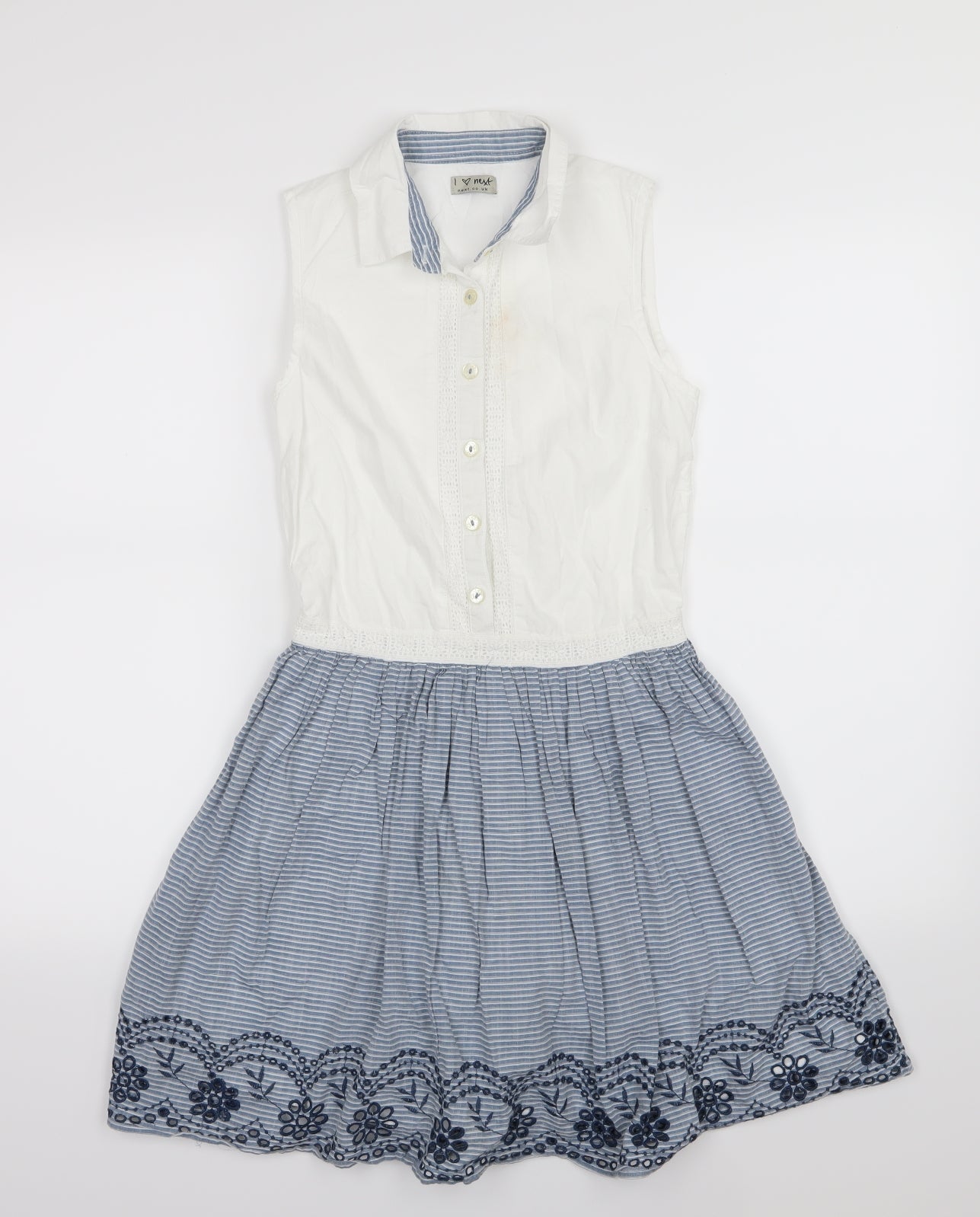NEXT Girls White Striped Woven Skater Dress  Size 12 Years