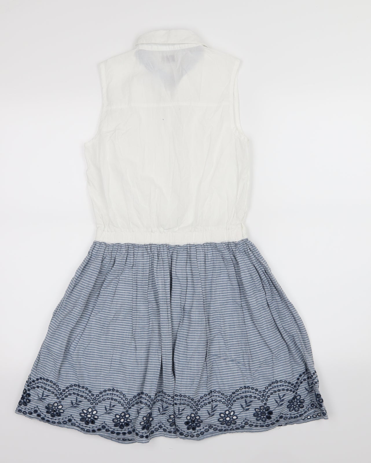 NEXT Girls White Striped Woven Skater Dress  Size 12 Years