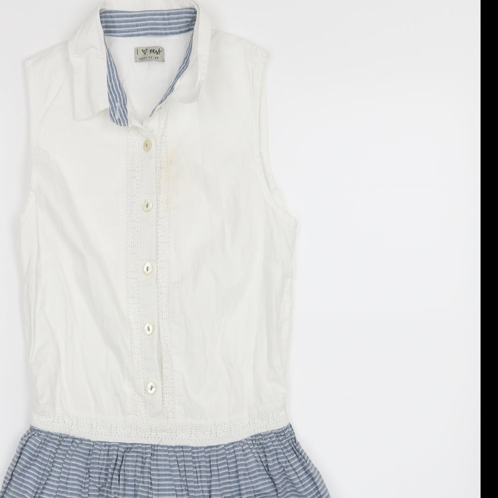 NEXT Girls White Striped Woven Skater Dress  Size 12 Years