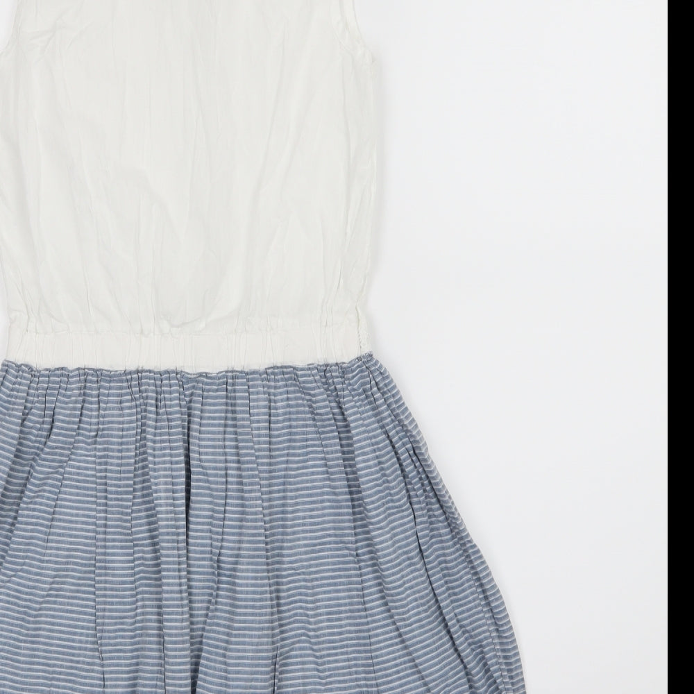 NEXT Girls White Striped Woven Skater Dress  Size 12 Years