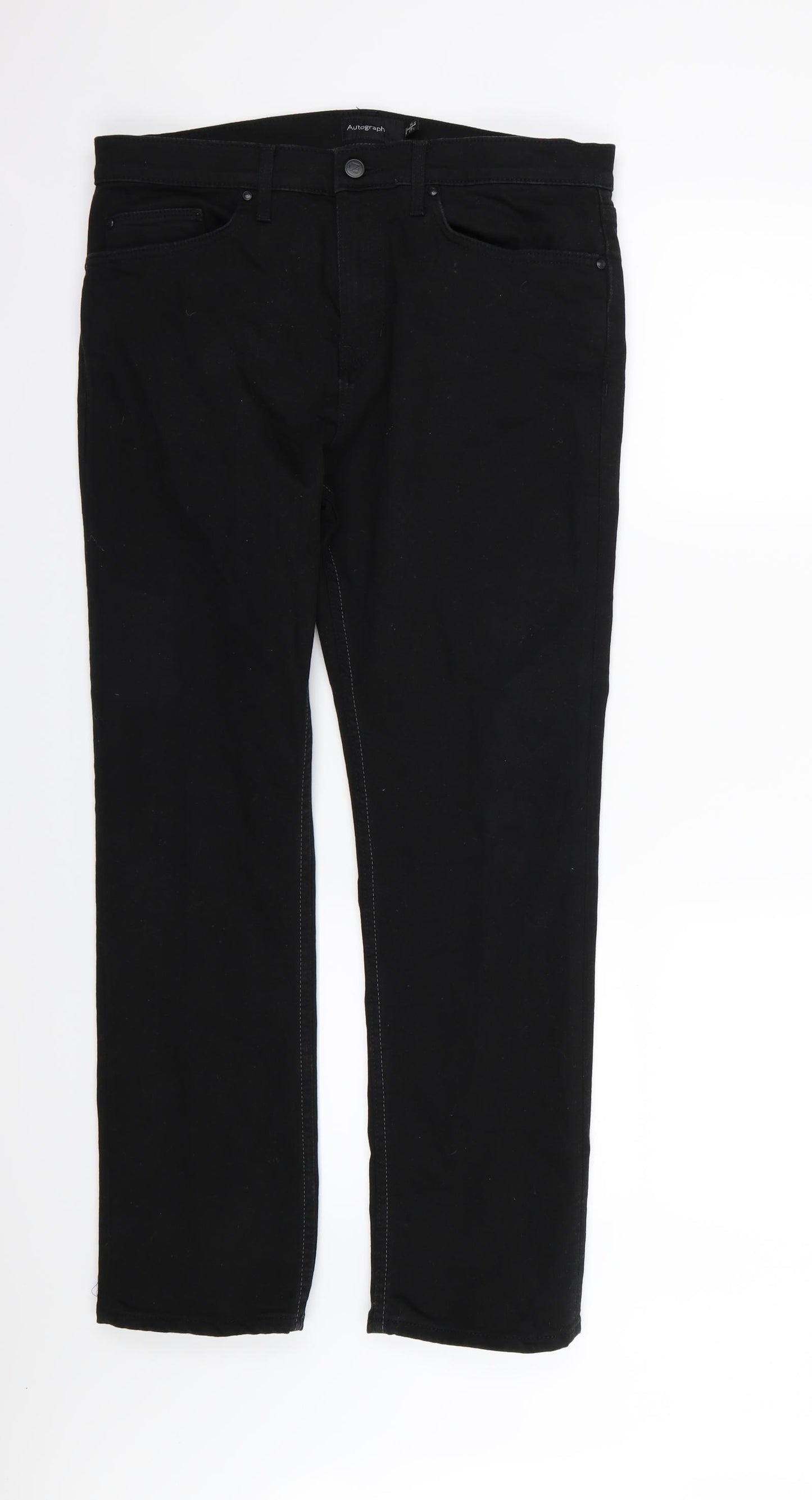 Marks and Spencer Mens Black  Denim Straight Jeans Size 34 L29 in