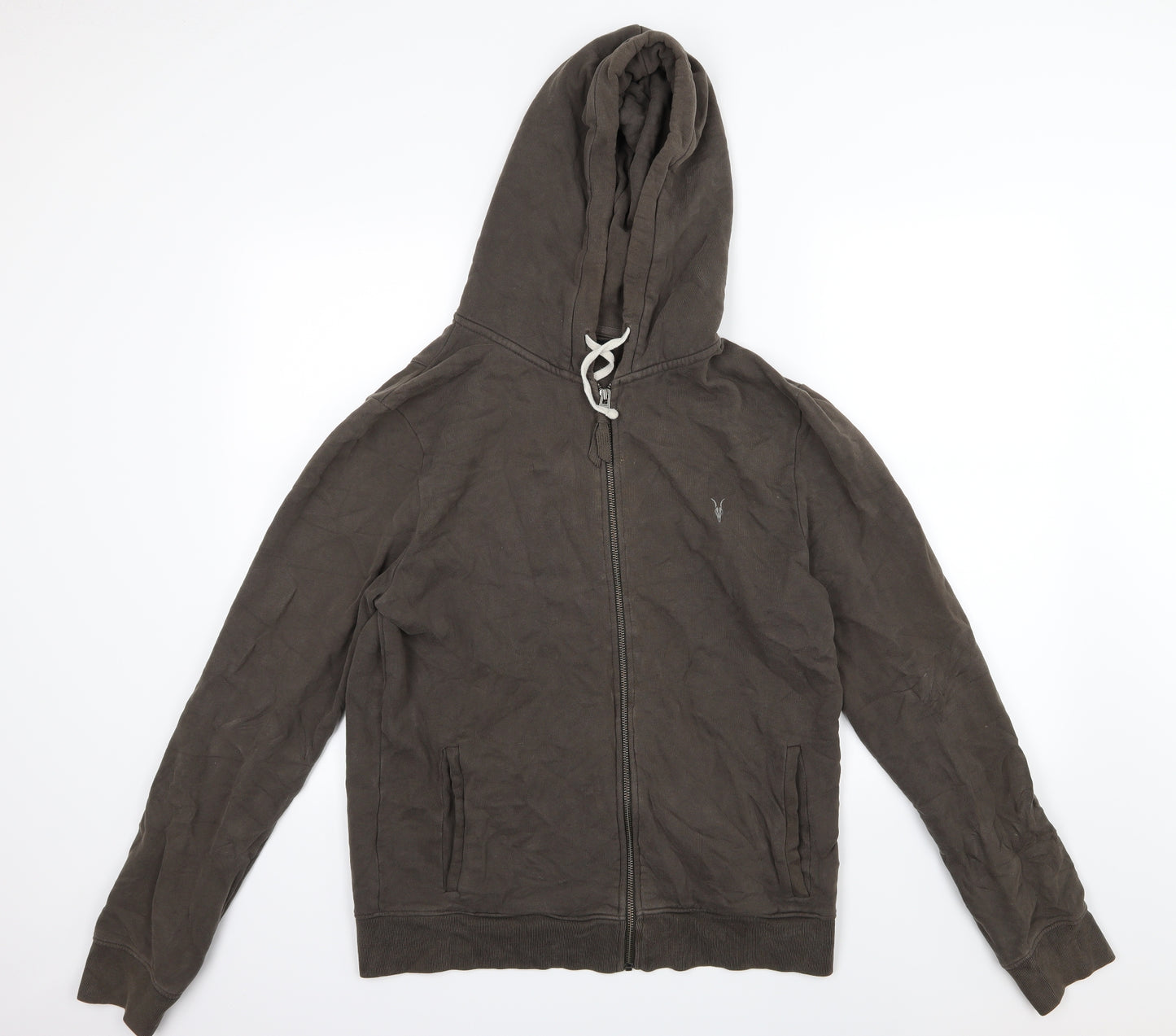 All Saints Mens Brown  Jersey Full Zip Hoodie Size M