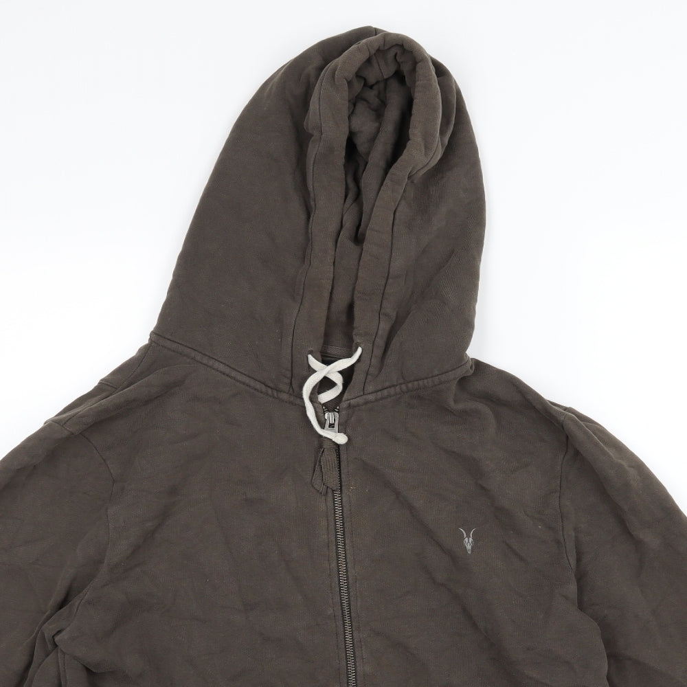 All Saints Mens Brown  Jersey Full Zip Hoodie Size M