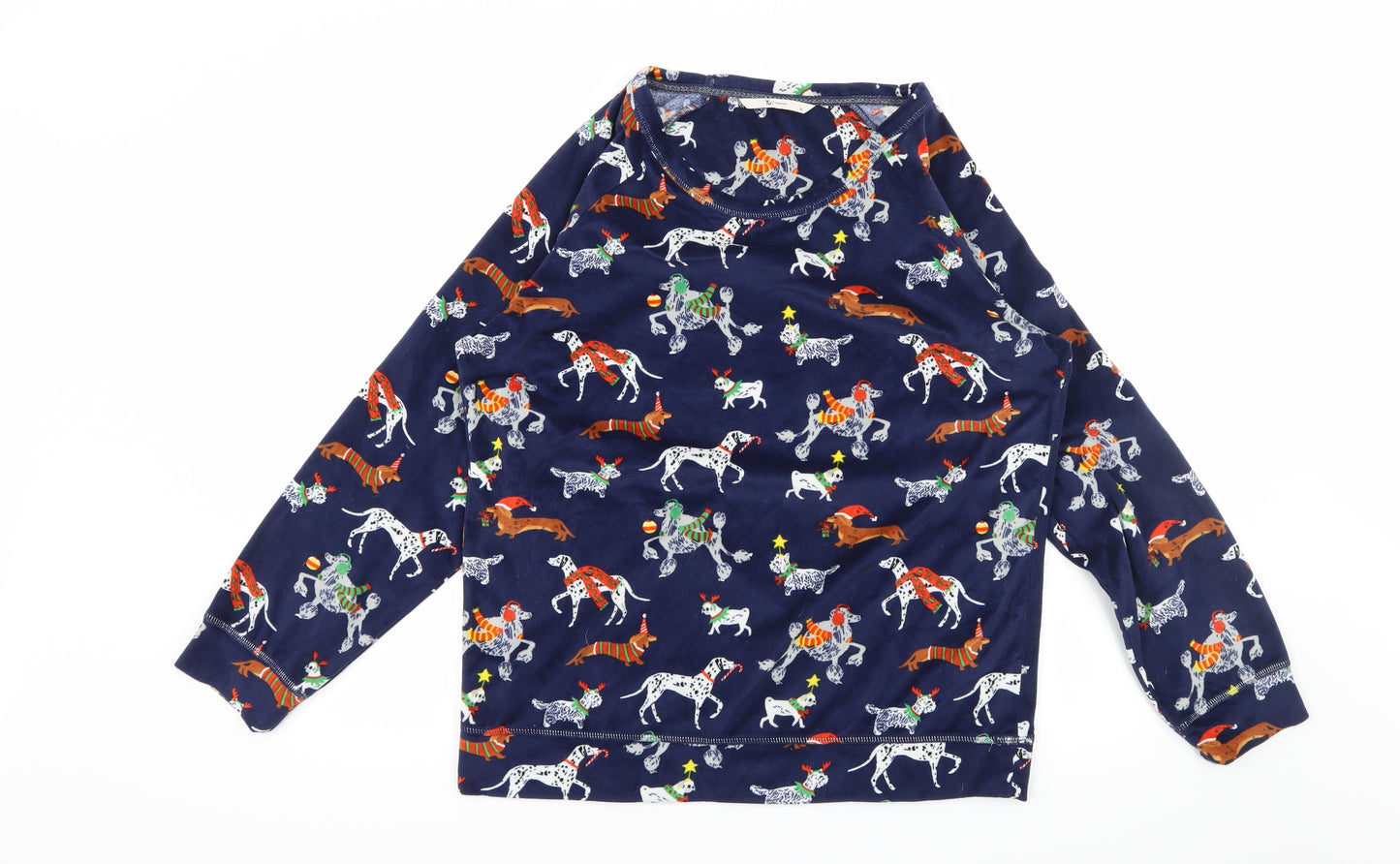 TU Womens Blue Geometric  Top Pyjama Top Size 12  - Christmas Dogs