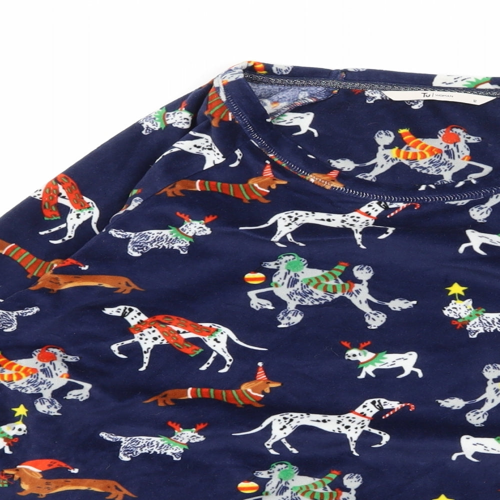TU Womens Blue Geometric  Top Pyjama Top Size 12  - Christmas Dogs