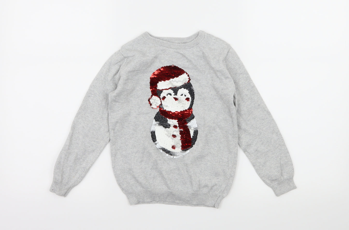 Primark Girls Green  Knit Pullover Jumper Size 5-6 Years  - Christmas Penguin