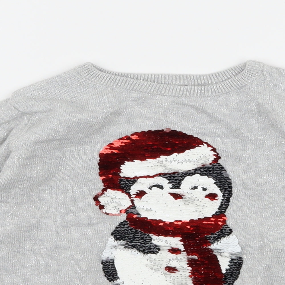 Primark Girls Green  Knit Pullover Jumper Size 5-6 Years  - Christmas Penguin