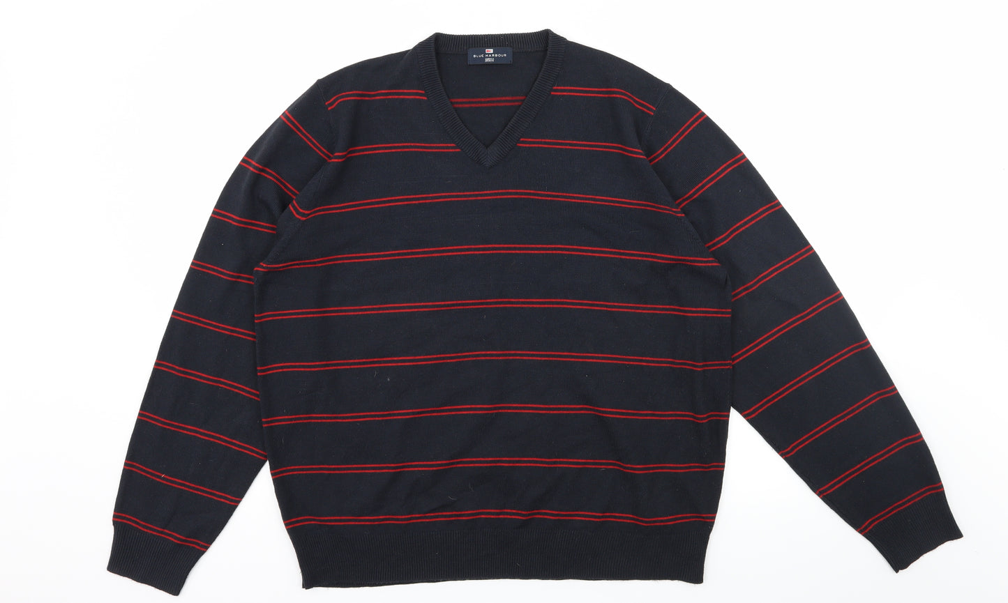 Blue Harbour Mens Blue Striped Knit Pullover Jumper Size L