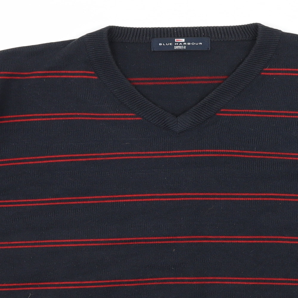 Blue Harbour Mens Blue Striped Knit Pullover Jumper Size L